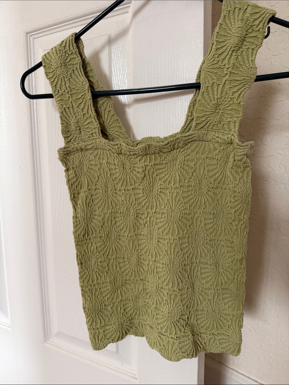 Olive Green Textured Square-Neck Tank Top